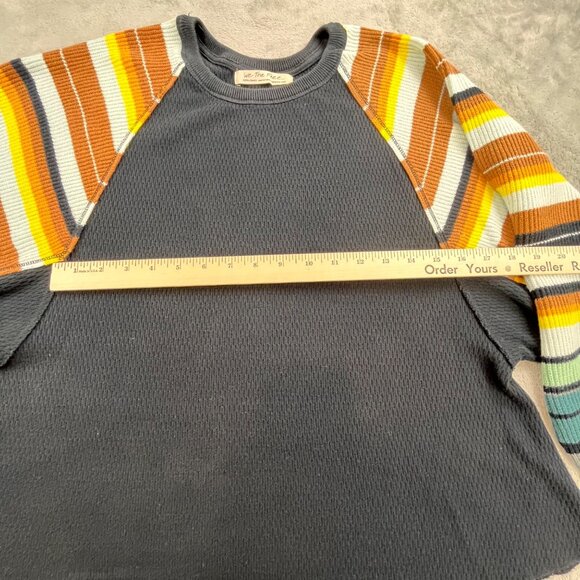 We The Free Extra Small Black Waffle Knit Sweater Striped Raglan Sleeve Y2k BOHO - Picture 5 of 14